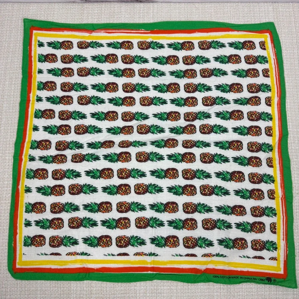 Pineapple Print Bandana Scarf Pocket Square Tropical Fruit Green Yellow‎ 20x20